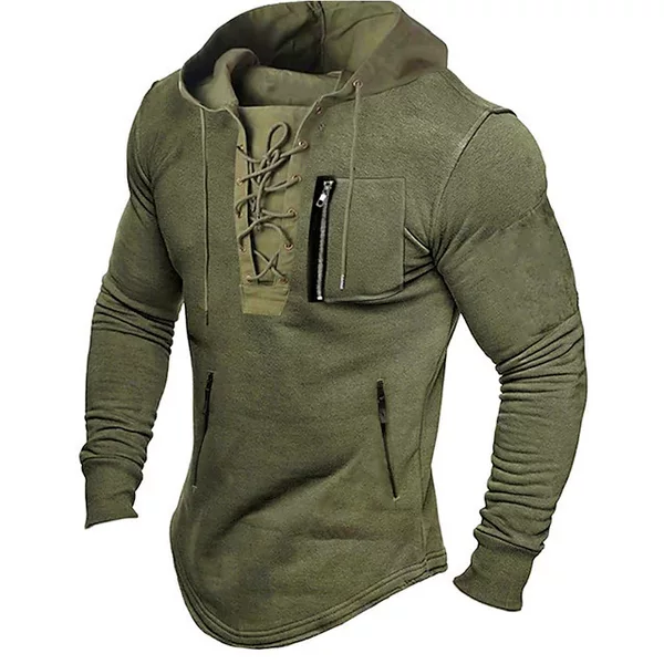 2025 Men's Spring Autumn Hoodies Solid Color Lace up Zipper Pocket Sports Streetwear Hot Stamping Sweatshirtss