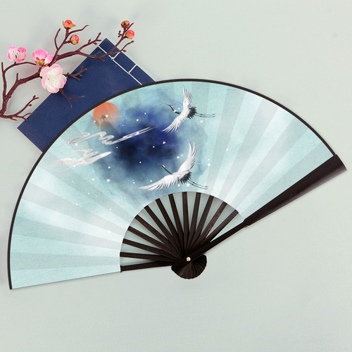 Silk cloth ancient style illustration folding fan male and female students fairy spirit Chinese style Internet celebrity domineering Hanfu dance accessories prop fan