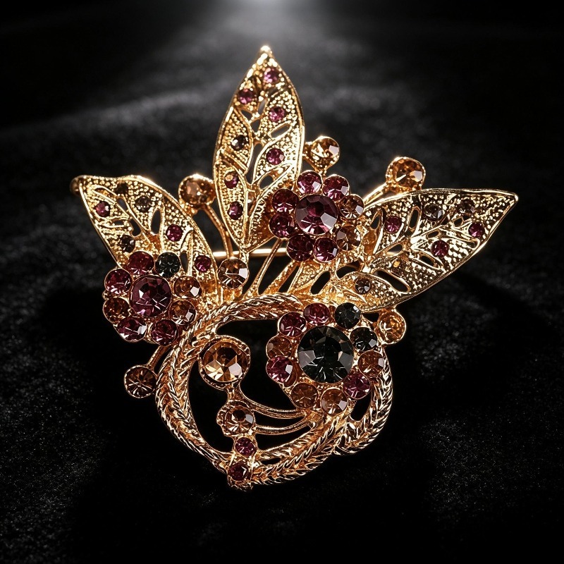 Vintage enamel floral brooch, high-end diamond-encrusted pearl flower pin, suitable for suits and outerwear, cross-border jewelry