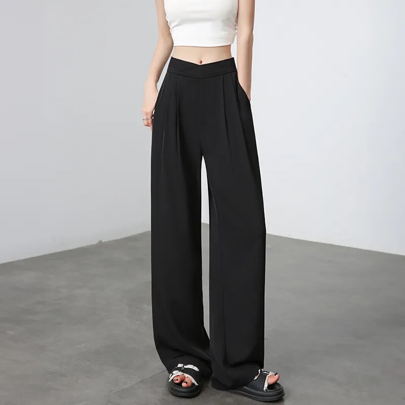 Customizable Embroidered and Printed Women's Suit Pants 2026 New Summer Ice Silk Thin Wide-Leg Trousers with Drape Effect Customizable Embroidered and Printed Women's Suit Pants 2026 New Summer Ice Silk Thin Wide-Leg Trousers with Drape Effect