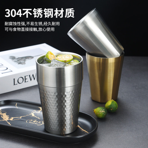 304 stainless steel water cup Korean tea cup beverage cup milk cup beer cup double-layer insulated water cup mouthwash cup