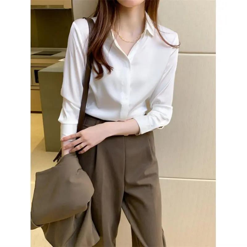 Heavy Weight Luxury Shirt 35 Mmi Silk Crepe Satin Shirt Women's Long-Sleeved Loose Work Clothing Elegant Top Breathable and Fashionable
