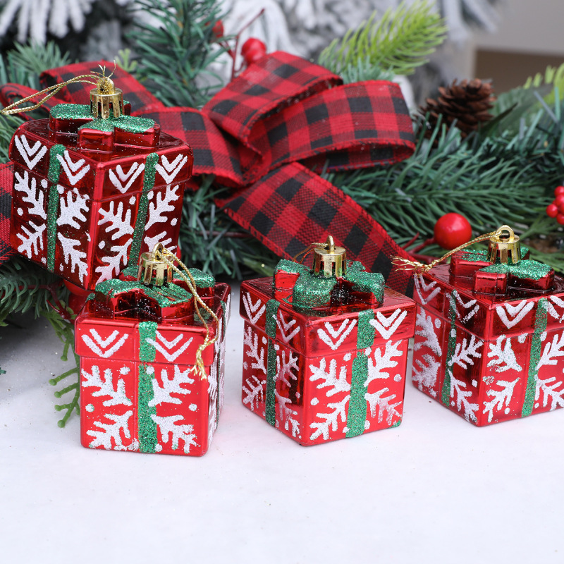 クリスマス新しいクロスボーダー 4 個塗装小さなギフトボックスクリスマスツリー装飾ペンダントウィンドウショッピングモール装飾ペンダント|undefined