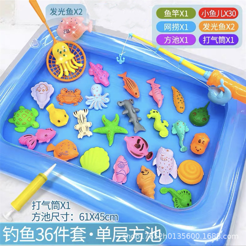 큰 사각형 풀 30마리 빛나는 물고기 2마리 바다 막대 1개 그물 1개 펌프 1개
