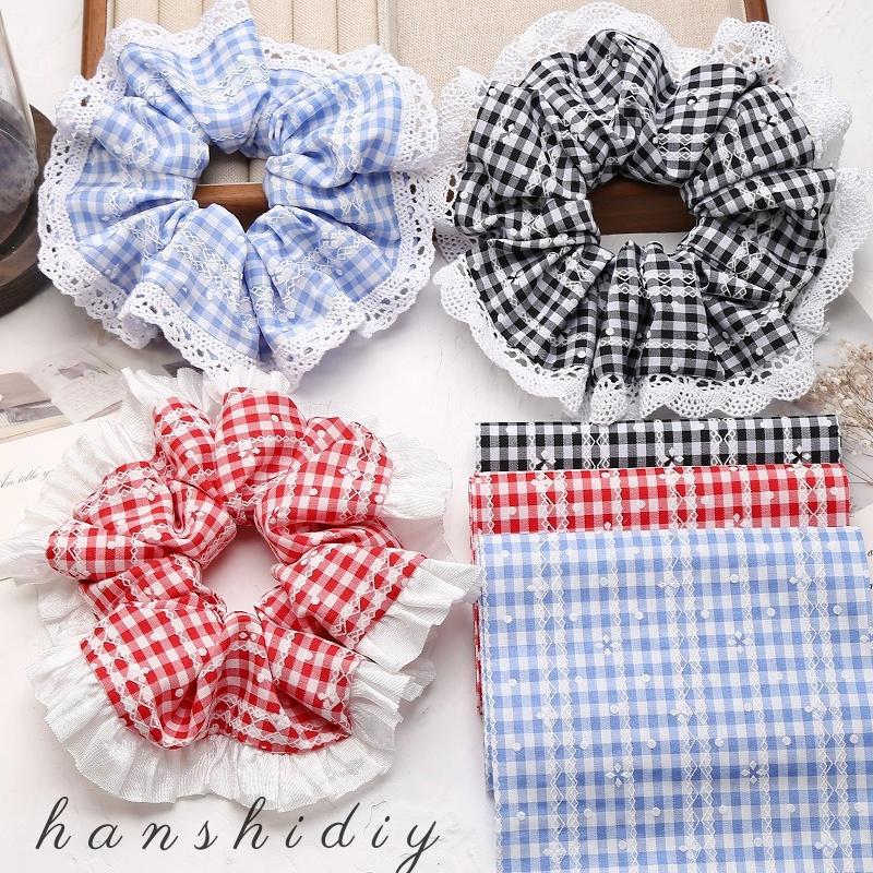 复古洛丽塔学院风格子蕾丝花边大肠发圈材料手工diy发饰布带辅料