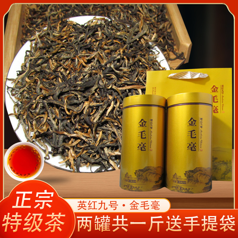 特级英红九号金毛豪两罐装送手提袋耐泡花果香型礼盒装英德红茶叶