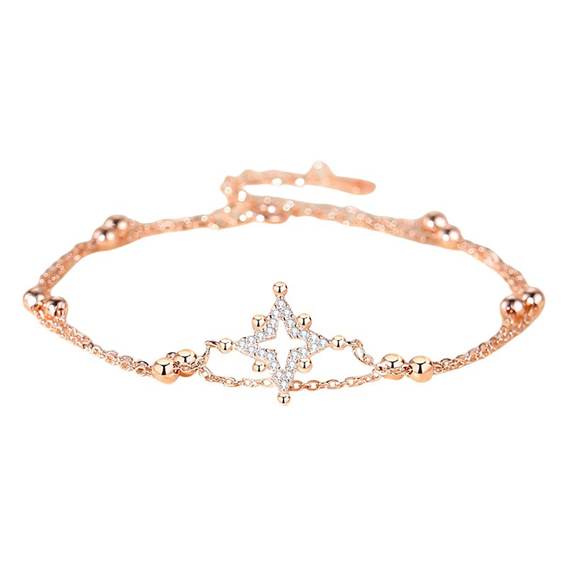 Estrella de doble capa Plata de Ley 925 pulsera femenina Corea del Sur cielo estrellado luz lujo ins estilo doble capa Cielo estrellado pulsera moda temperamento