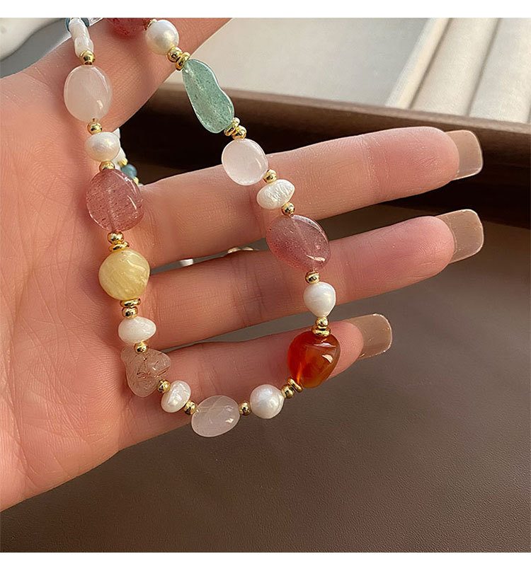 304 Stainless Steel, Freshwater Pearl, Agate Material Geometric Pattern Freshwater Pearl Agate Titanium Steel Beaded Chain Geometric Necklace