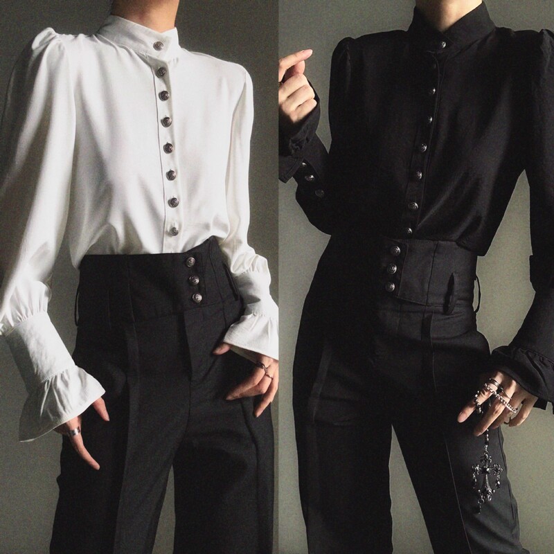 Factory-Made Palace-Style Retro Stand-Collar Shirt with a French-Inspired Drape Design, Unisex Shirt Factory-Made Palace-Style Retro Stand-Collar Shirt with a French-Inspired Drape Design, Unisex Shirt