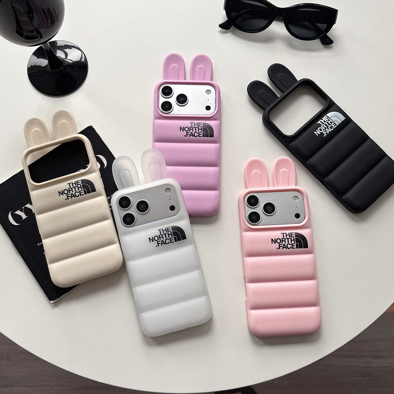 Cute Bunny Ears down Jacket Iphone17Promax Mobile Phone Case 14 Airbag Anti-Fall Protective Cover 15 Bestie 16