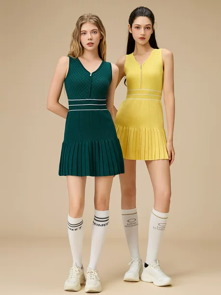 Cross-Border New Sports Tennis Skirt Women's Zipper Sleeveless Dress Badminton Fitness Clothing Anti-Glare Quick-Drying Breathable