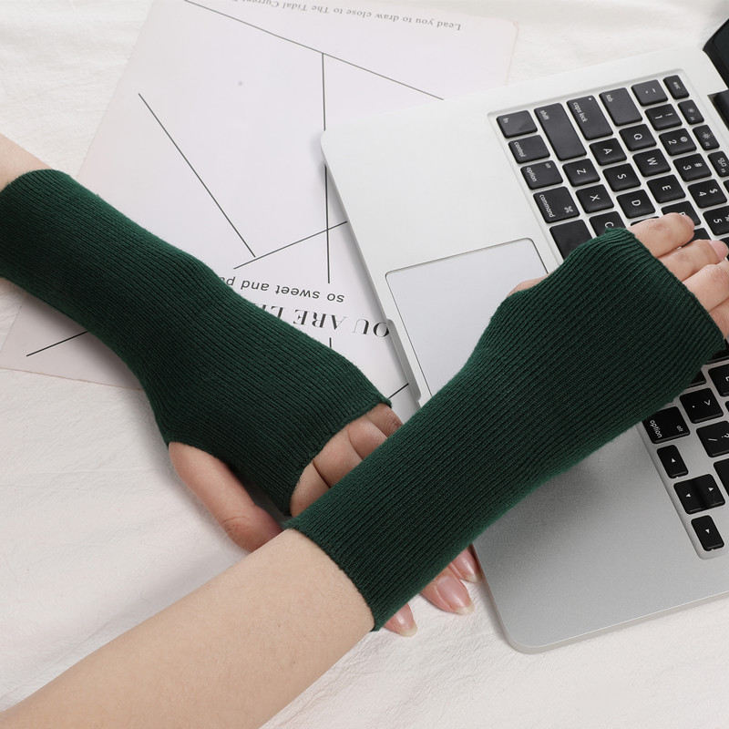 可爱保暖秋冬季骑行韩版可爱女士学生露指小毛线半指半截写字手套