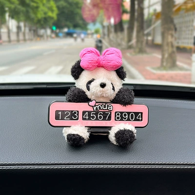 Car Temporary Parking Plate New Car Mobile Phone Number Plate Cartoon Cute Creative Car Accessories (Nömrəli dayanma kartı) - pink-bow-panda-pink-folding-stop-sign
