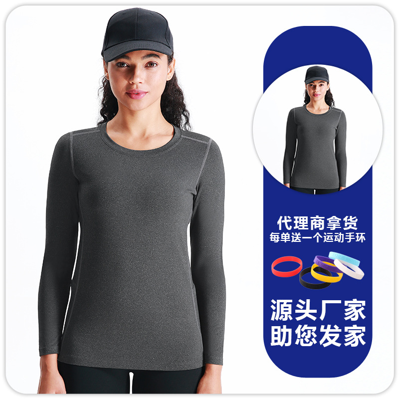 Camiseta de cuello redondo de manga larga deportiva transpirable de secado rápido para mujer, bolsillos bilaterales elásticos, ropa de fitness para correr informal suave y agradable para la piel