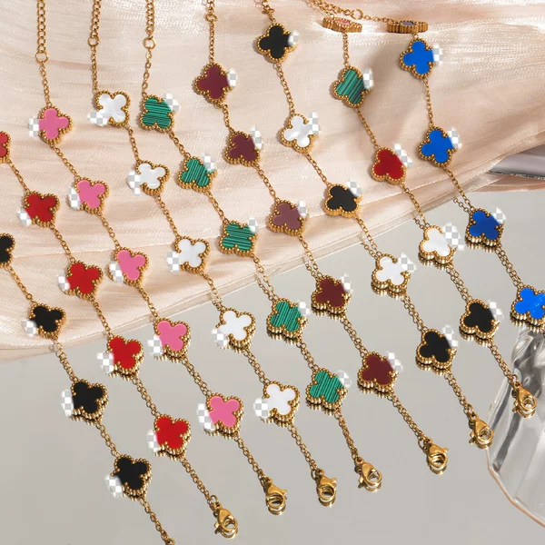 Four-Leaf Clover Bracelet European and American Wholesale Jewelry Accessories Beginner Jewelry Women's Hand Jewelry Light Luxury Hot-Selling 18K Stainless Steel