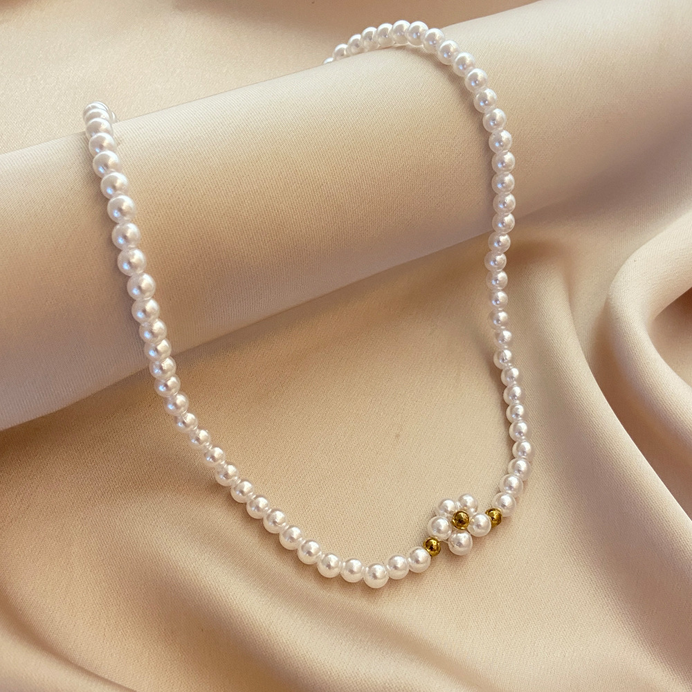 2021 Cross-Border New Arrival Womenu0027s Simple Chock Jewelry Shopee Vintage Simple Pearl Flower Ne