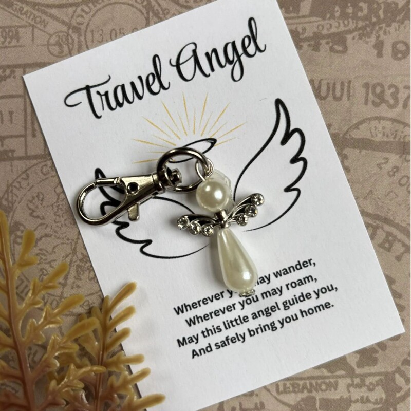 Pearl Angel Keychain Water Drop Shape Pearl Alloy Wing Pendant Guardian Angel Pearl Angel Keychain