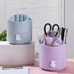 Cute Desktop 360-Degree Rotating Pen Holder for Students, Adorable Stationery Storage Box for Boys and Girls, Large Capacity Ins Pen Tower