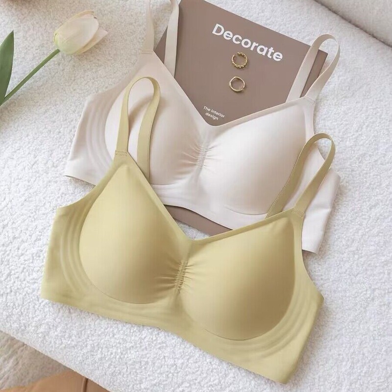 Manufacturer's Cross-Border Seamless Pleated Jelly Underwear Women's Soft Support Big Breasts Appear Smaller No Steel Ring Breast Reduction Sports Bra
