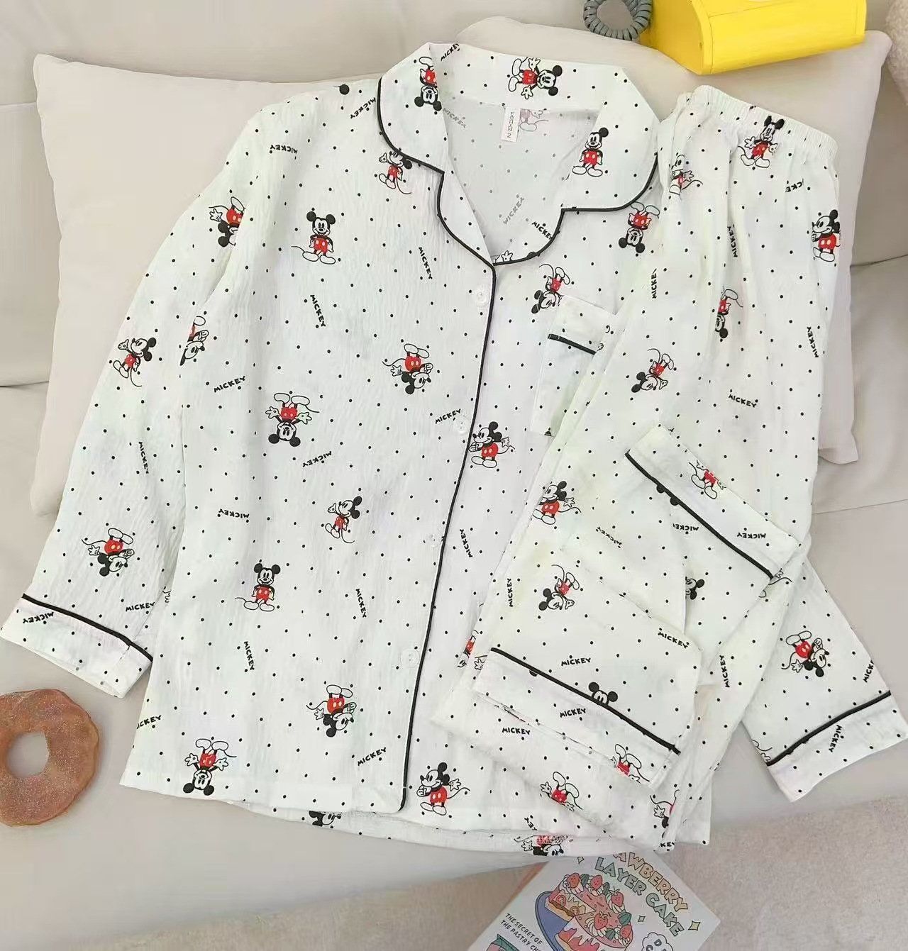 Transfronterizo al por mayor otoño nubes de algodón color sólido KT pijamas de mujer pantalones de manga larga cardigan con solapas lindos dibujos animados ropa para el hogar