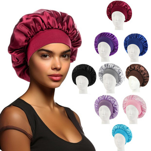 Amazon Cross-Border Wide-Brimmed High-Elastic Satin Nightcap Women's Beauty Salon Hair Care Hat Postpartum Chemotherapy Hat
