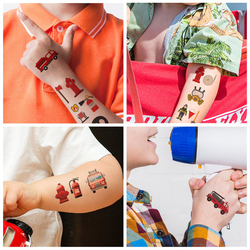 New original waterproof firefighter fire extinguisher promotional tattoo stickers children's fire truck cartoon tattoo stickers