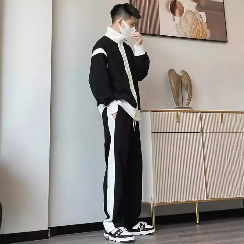 Casual Sports suit Men's Fashionable Matching Handsome Cardigan Sweater Spring and Autumn Jacket Couple's Sportswear Men's Two-Piece Set