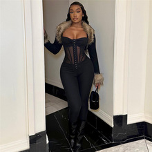 INS欧美风2024春季女装新款时尚吊带性感低胸透视修身显瘦连体裤