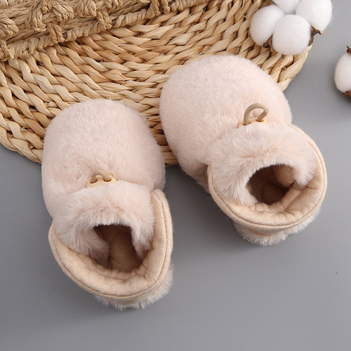 Newborn Winter Thick Fleece Lined Footie Booties for Infants and Toddlers Soft Sole Pre-Walking Shoes Baby Warm Fleece Learning to Walk Shoes