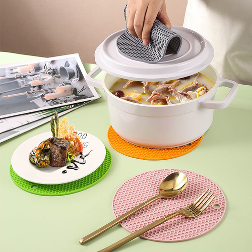 Silicone honeycomb mat insulation mat dining table casserole round placemat high temperature resistant large bowl mat 40g anti-coaster