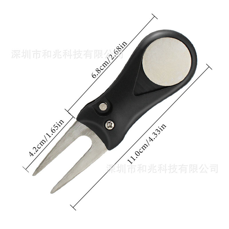 高尔夫果岭叉可折叠配磁性马克金属球位标多功能弹出式修复叉铲草|undefined