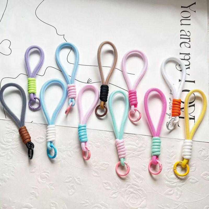 Trendy Simple Color-Blocking Phone Lanyard Keychain Doll Universal Short Rope Creative Car Key Lanyard Handmade