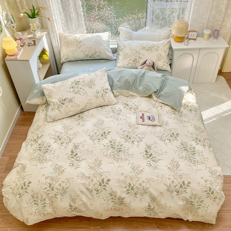Algodón de cuatro piezas de ropa de cama de algodón 2025, nuevo edredón de flores frescas, sábanas de dormitorio de tres piezas de cuatro estaciones