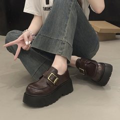 复古英伦风乐福单鞋女2025春秋新款厚底粗高跟小个子玛丽珍小皮鞋