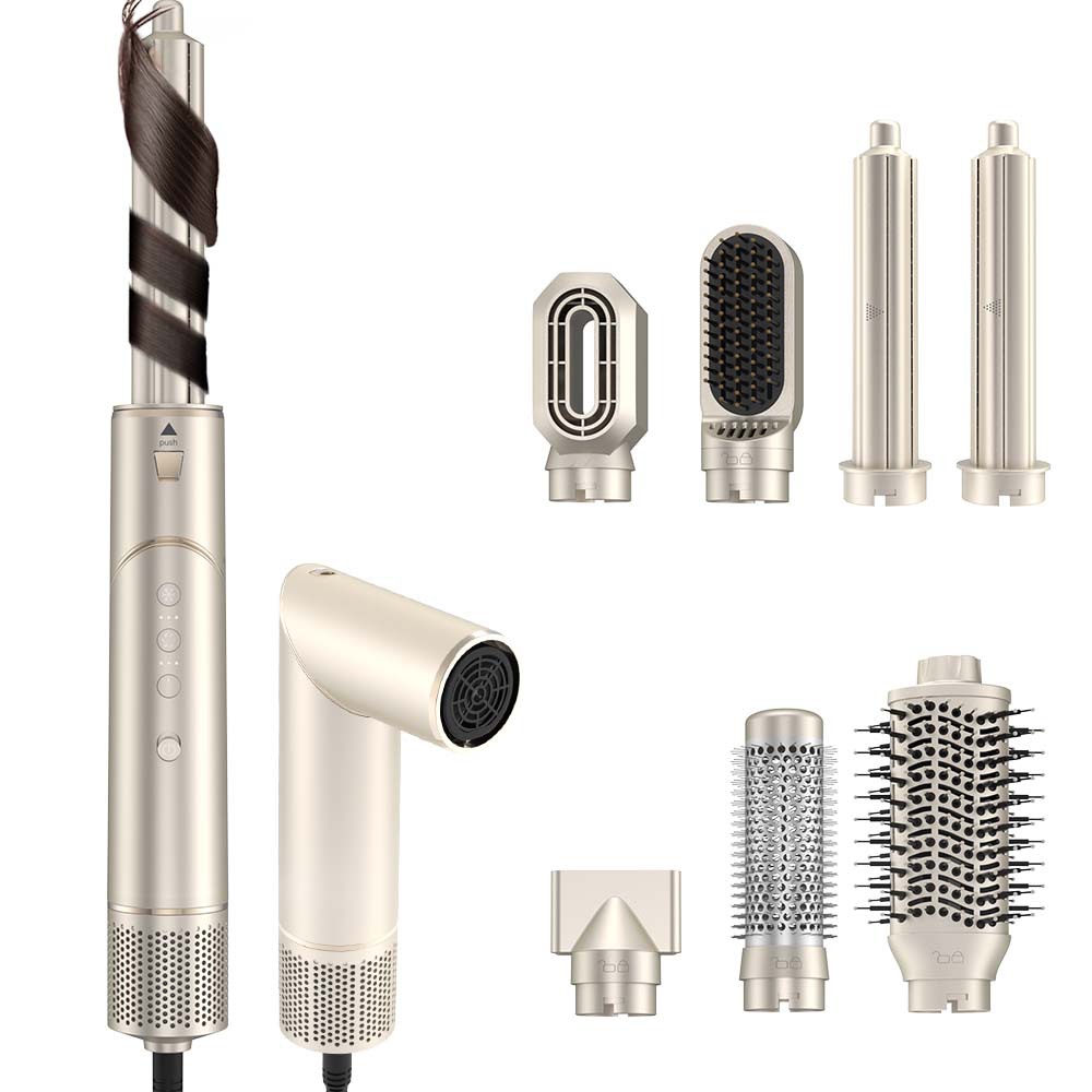 Cross-border high-speed folding hot air comb 7-in -1 high-power 1200W hair dryer portable multifunctional straight roll dual-purpose