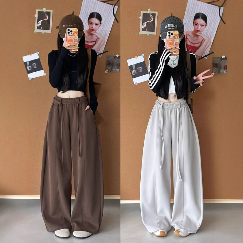 Amber Streamer Style Drawstring Scimitar Pants for Women Autum 2025 New High-Waisted Narrow Wide-Leg Pants Loose Casual Sweatpants Amber Streamer Style Drawstring Scimitar Pants for Women Autum 2025 New High-Waisted Narrow Wide-Leg Pants Loose Casual Sweatpants