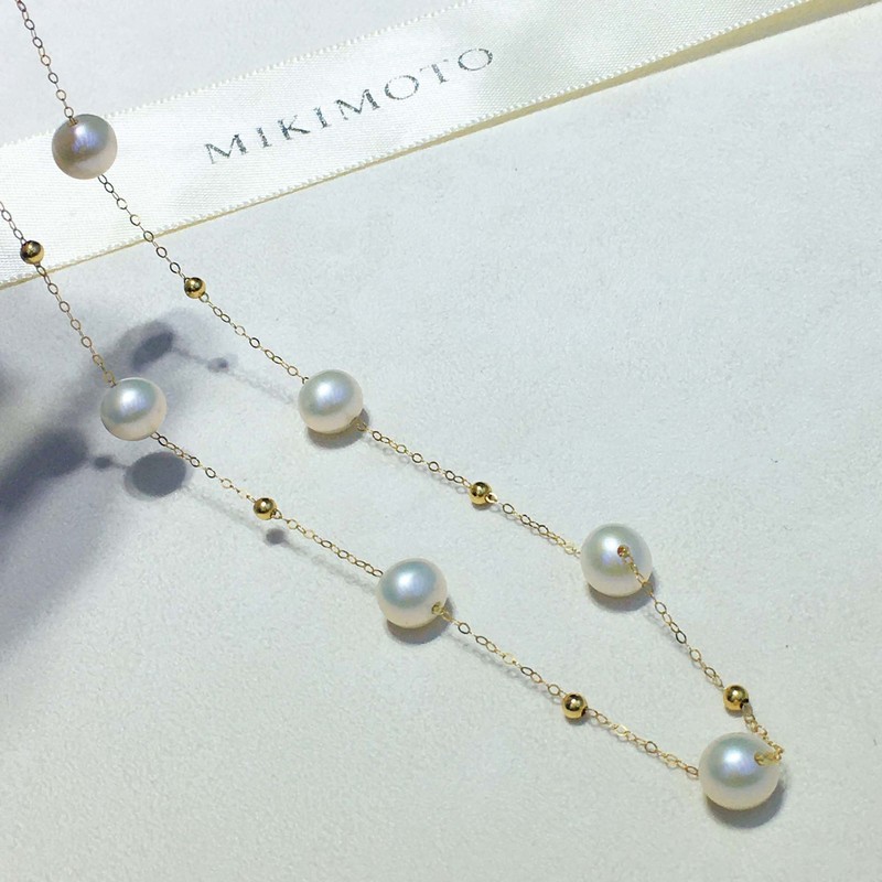 売れ筋 18K ゴールド AU750 ベビーブレス 天然淡水本真珠ネックレス ほぼラウンド鎖骨チェーンネックレス|undefined