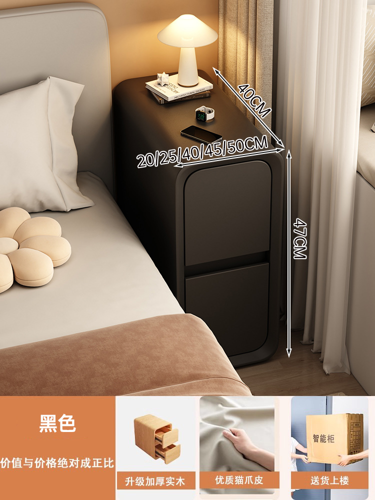 Mesa de cabecera pequeña y simple moderna muy estrecha gabinete de lado de la cama pequeño gabinete ultra estrecho 2025 nuevo estante de almacenamiento de hendidura de dormitorio