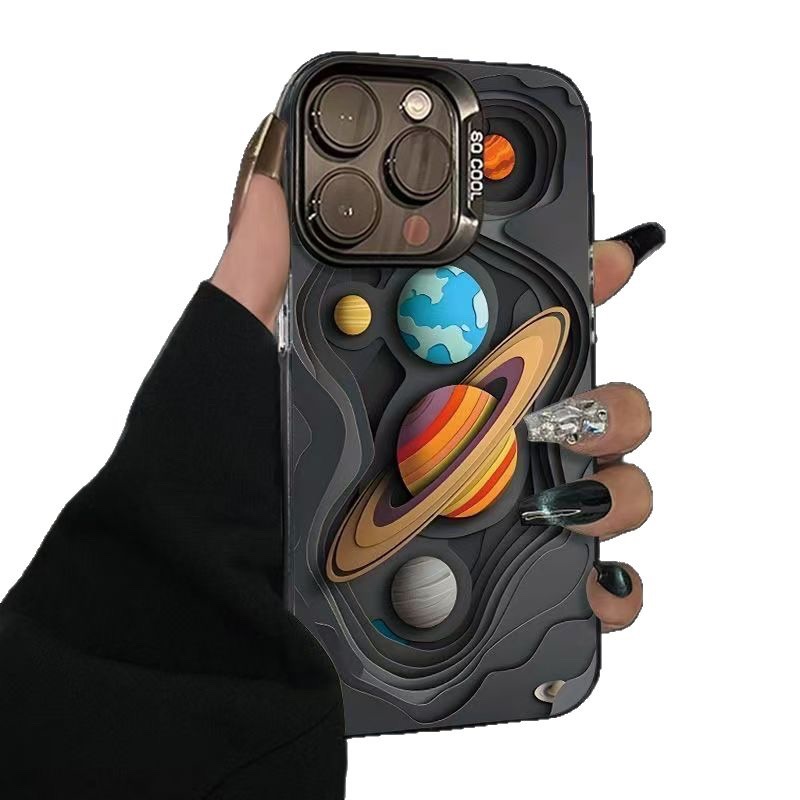 Funda para teléfono con diseño de planeta cósmico, compatible con Apple 17 Pro Max, funda energética personalizada para iPhone 16/15/14, texto 13