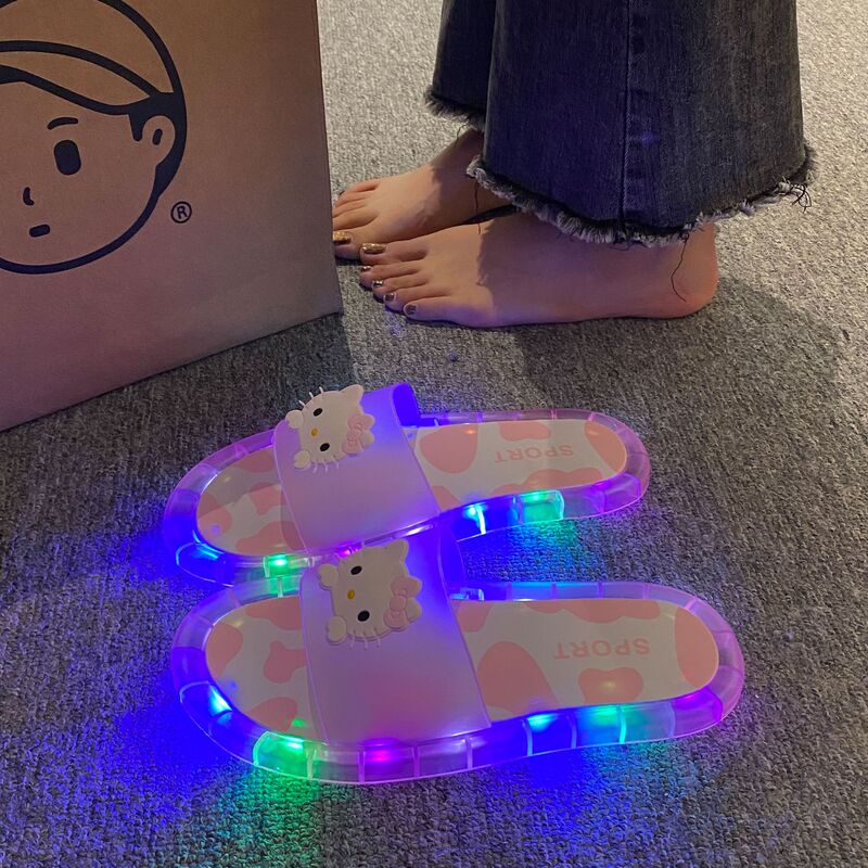 Creative Luminous Adult Crystal Slippers with Light Cartoon One-word Flop Bright Flash Explosions Slippers Fried Street