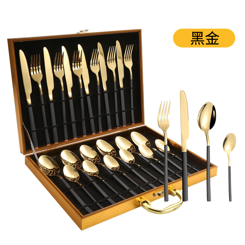 Amazon Venta caliente vajilla de acero inoxidable 24 piezas traje transfronterizo producto Caballero 4 piezas principales cuchillo de comida occidental, tenedor y cuchara traje