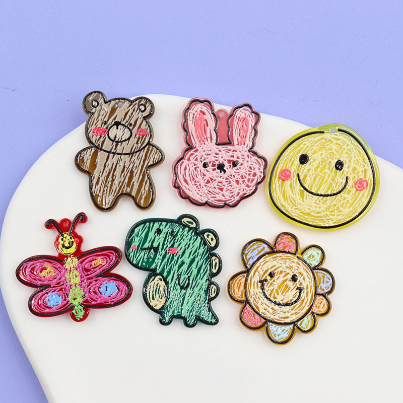 Q27 Acrylic Outline Graffiti Cartoon with Holes: Dinosaur, Bunny, Bear, Smiley Face, Butterfly, Sun with Holes Q27 Acrylic Outline Graffiti Cartoon with Holes: Dinosaur, Bunny, Bear, Smiley Face, Butterfly, Sun with Holes