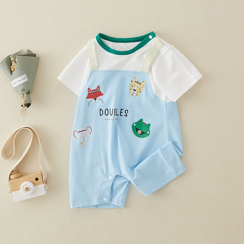 Children's overall, cotton summer thin boy's clothing for new born, cartoon bodysuit, 2025 years