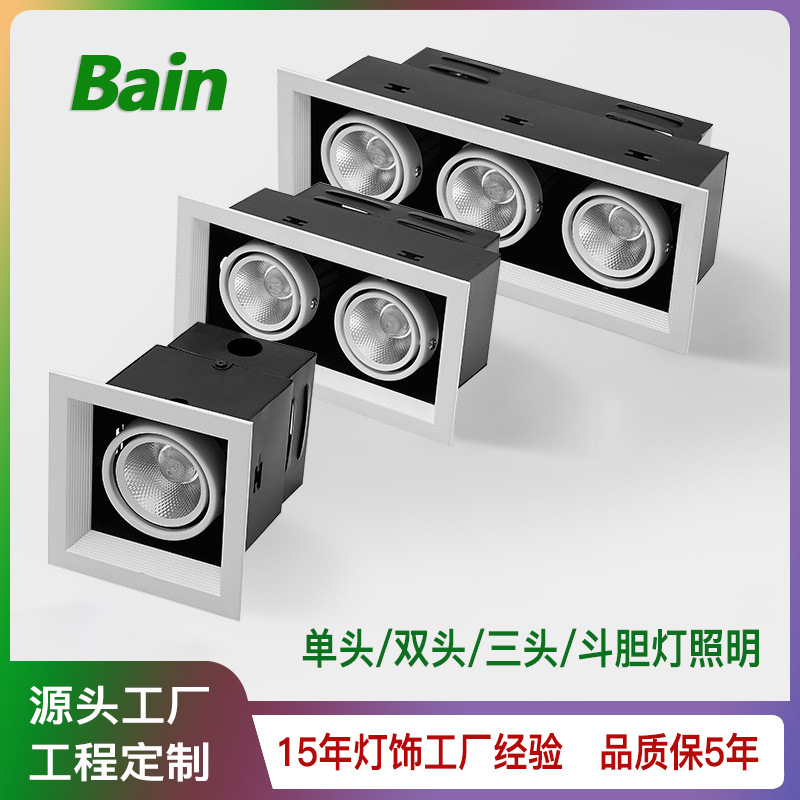 led格栅灯双头豆胆灯嵌入式三头方通商场超市专用ar111灯具斗胆灯