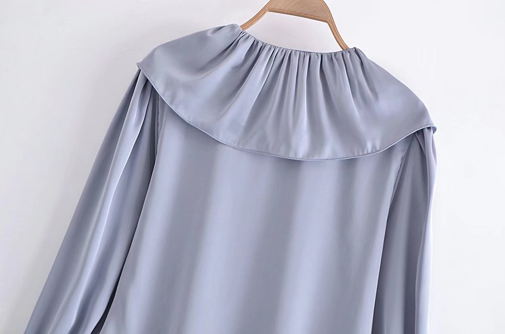 Long Sleeve Lapel Lace-Up Solid Color Chiffon Top NSAM115611