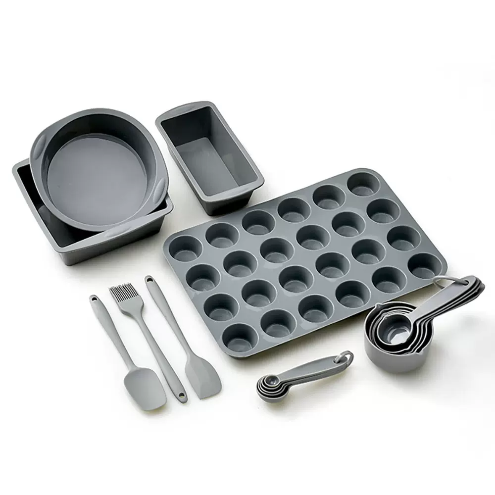 灰色硅胶烤盘小号蛋糕模具圆形方形烘焙工具套装耐高温吐司模