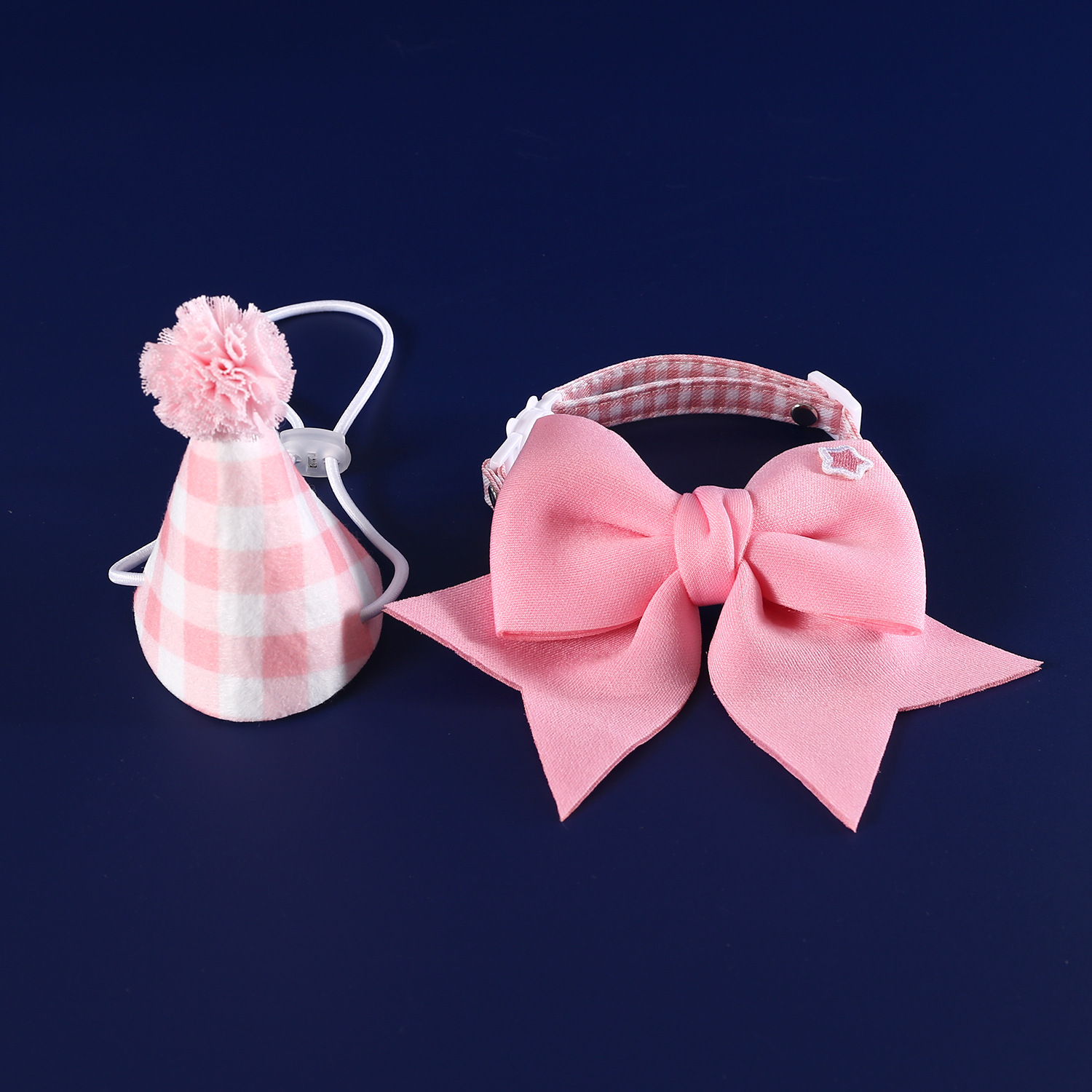 Pet Plaid Set de cumpleaños sombrero tocado corbata collar bordado gato perro color caramelo adorable accesorios de fotos