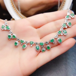 New natural emerald necklace S925 silver inlaid main stone 3*4mm Joker net red explosions women's jewelry wholesale