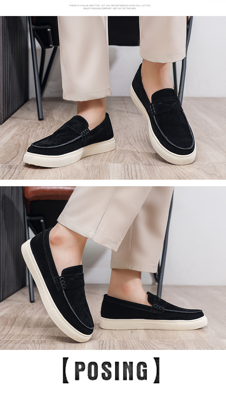Suede Men's Board Shoes Are Comfortable And Breathable, One-pedal Loafers, Hand-stitched Thick-soled Versatile Shoes, And One Free Pinch Music._vogvips.com