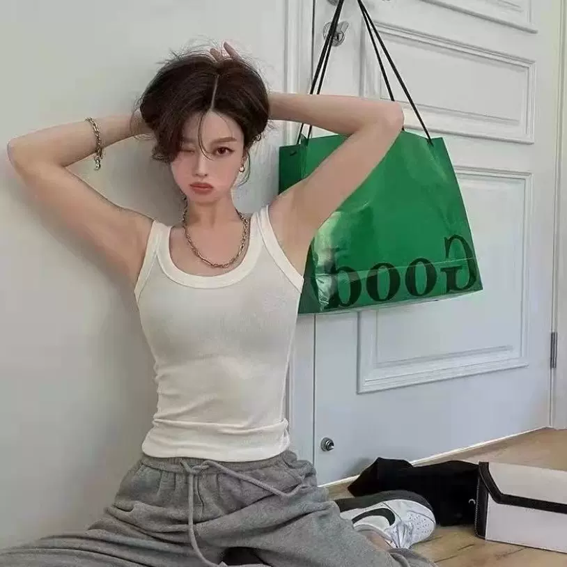 维多利亚同款纯棉螺纹内搭女防走光工字背心外穿打底外搭吊带